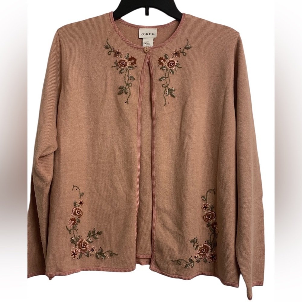 Koret M Knit Floral Embroidered Classic Casual Sweater Dusty Rose